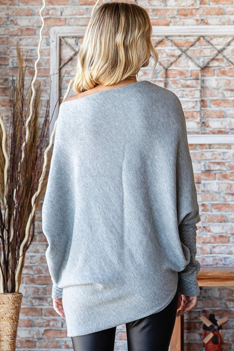 Full Size Asymmetrical Hem Dolman Sleeve Sweater