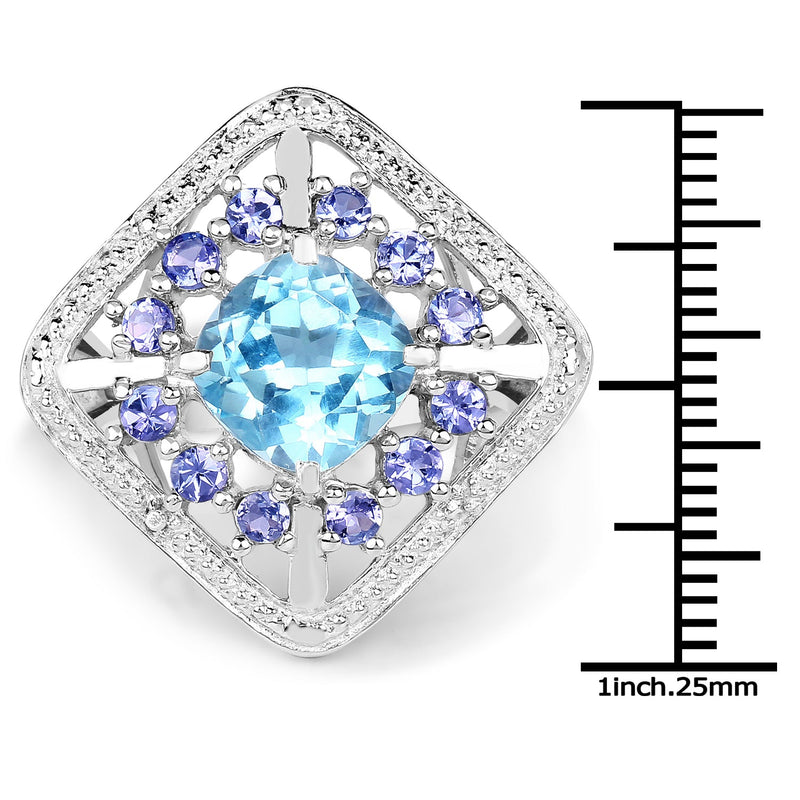 Bids.com 4.24 Carat Genuine Blue Topaz and Tanzanite .925 Sterling Silver Ring Rings
