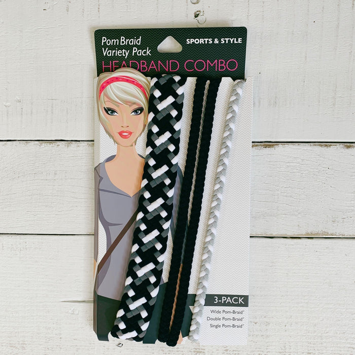 The Bullish Store - 3 Pack Black In Between Variety Pack Headband | Pom Braid Hair Accessory