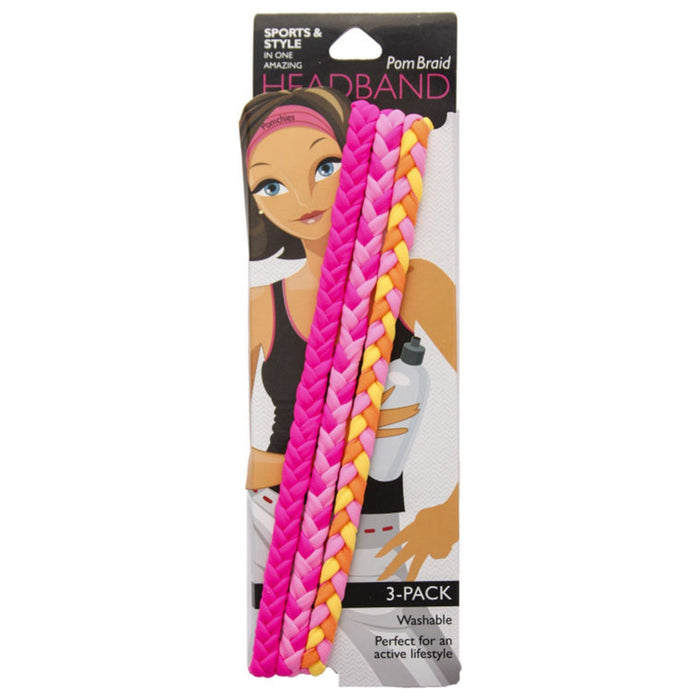 The Bullish Store - 3 Pack Party Girl Pom Braid Headband | Single Pom Braid Hairbands