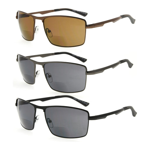 eyekeeper.com - 3 Pack Rectangle Bifocal Sunglasses Pilot Readers SG802