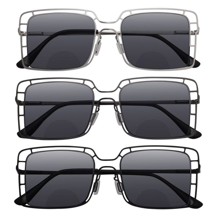 3 Pack Bifocal Sunglasses Thin Metal Hollow Readers SBR2301