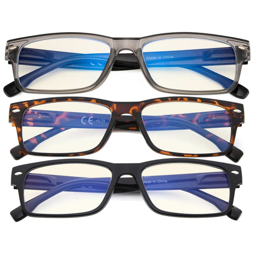 eyekeeper.com - 3 Pack Rectangle Blue Light Filter Reading Glasses UVR108