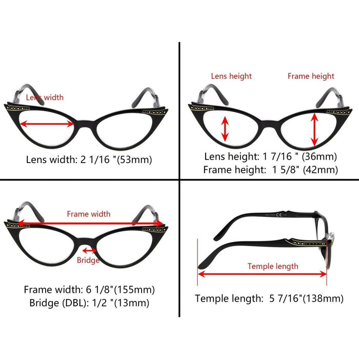 3 Pack Cat-eye Reading Glasses Include Sunglasses R914