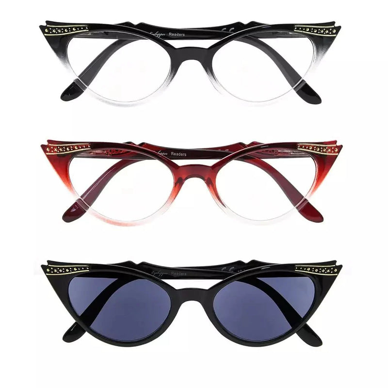 eyekeeper.com 3 Pack Cat-eye Reading Glasses Include Sunshine Readers R914 Eyeglasses