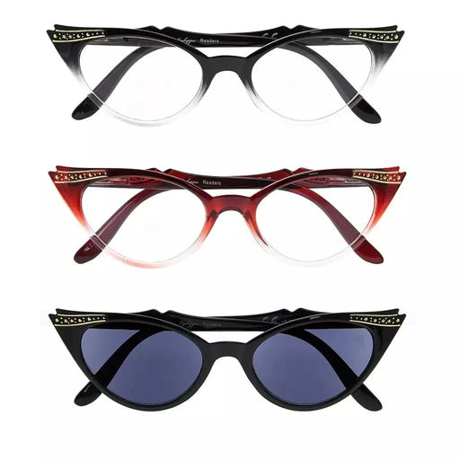 eyekeeper.com 3 Pack Cat-eye Reading Glasses Include Sunshine Readers R914 Eyeglasses