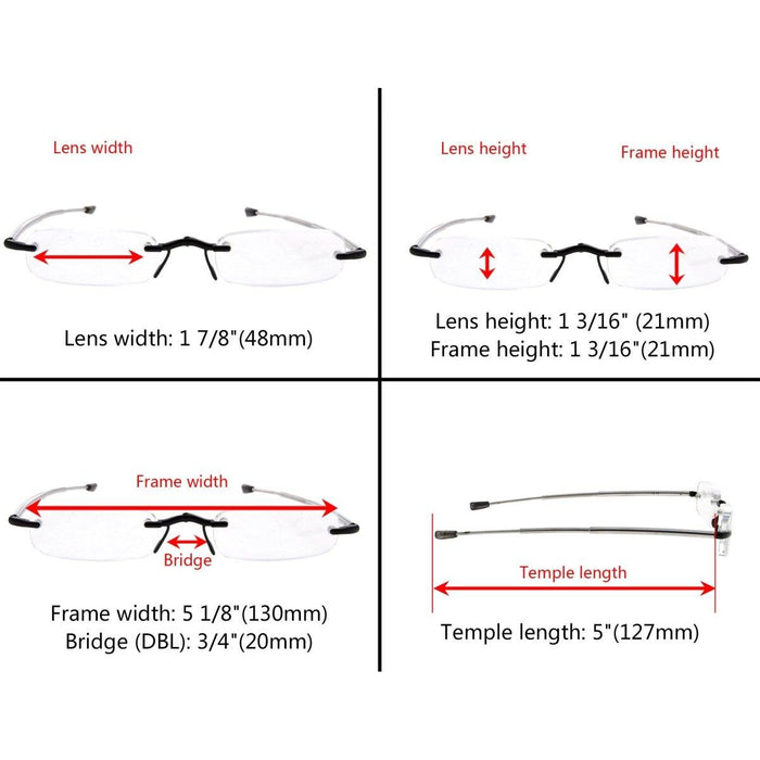 eyekeeper.com - 3 Pack Rimless Reading Glasses Foldable Readers R15081