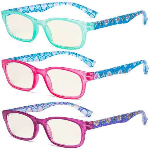 eyekeeper.com - 3 Pack Floral Print Blue Light Filter Readers UVR029