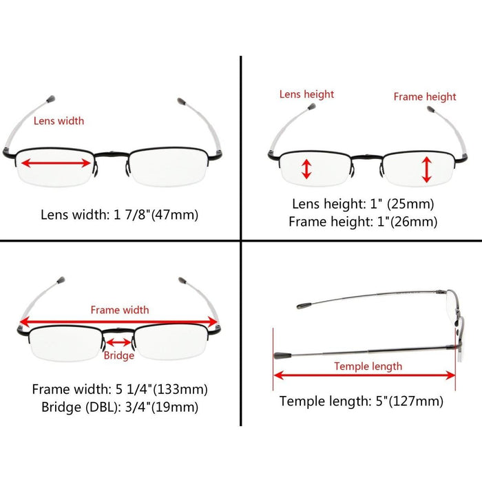 eyekeeper.com - 3 Pack Half-rim Folding Readers Fold-up Telescopic Arms R1710