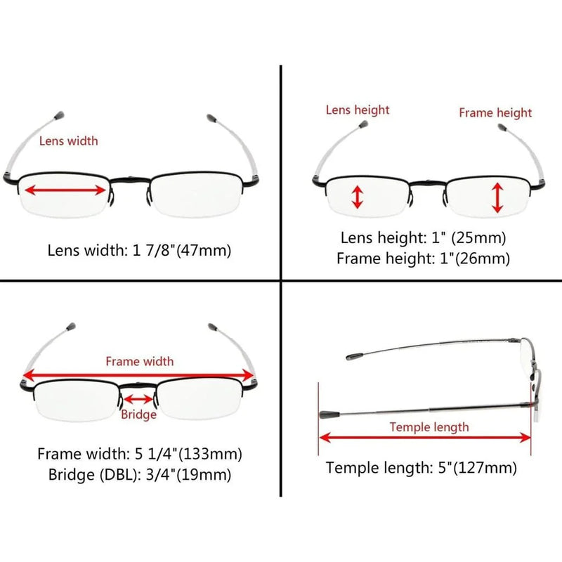 eyekeeper.com 3 Pack Half-rim Folding Telescopic Arms Reading Glasses R1710 Eyeglasses