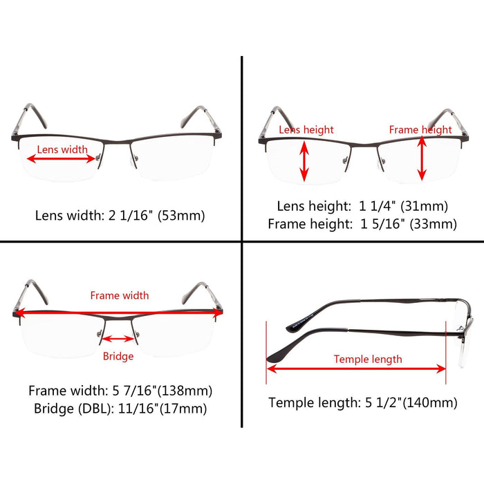 eyekeeper.com - 3 Pack Quality Metal Half-rim Design Reading Glasses R1614