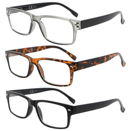 3 Pack Classic Rectangle Reading Glasses Men R108