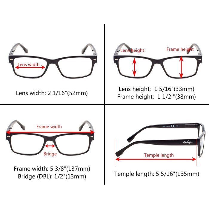 3 Pack Classic Rectangle Reading Glasses Men R108