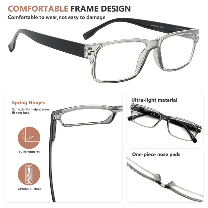 3 Pack Classic Rectangle Reading Glasses Men R108