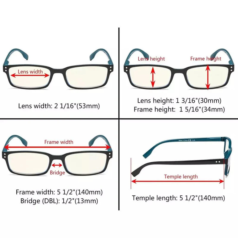eyekeeper.com 3 Pack Rectangle Blue Light Reading Glasses CG097 Eyeglasses