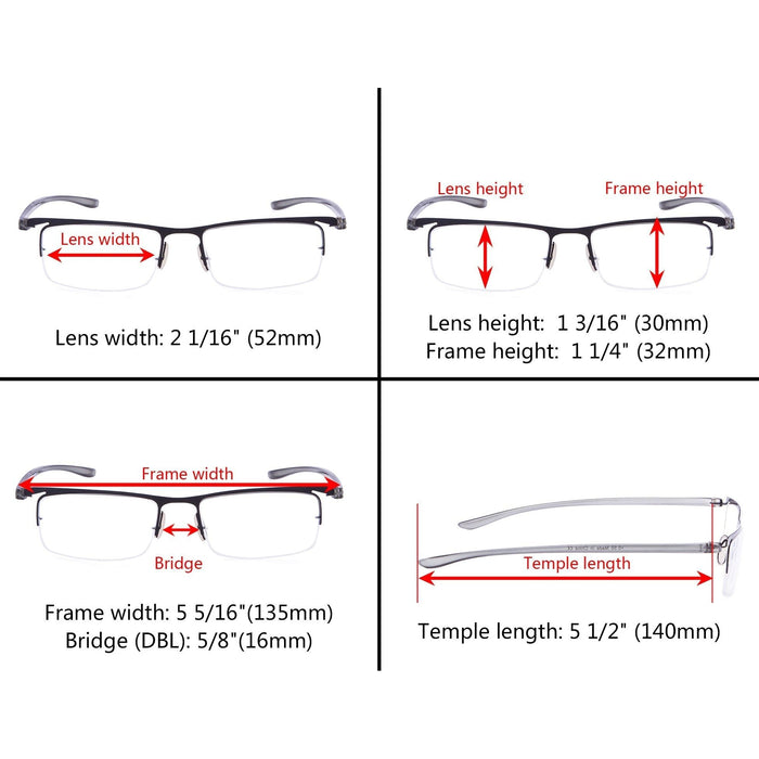 eyekeeper.com - 3 Pack Rectangle Reading Glasses Half Rim Classic 3-R15615