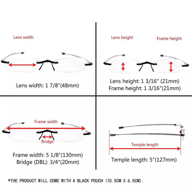 eyekeeper.com 3 Pack Rimless Reading Glasses Foldable Readers R15081 Eyeglasses