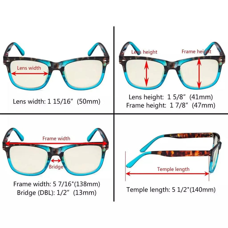 eyekeeper.com 3 Pack Square Blue Light Filter Reading Glasses UVR080D Eyeglasses