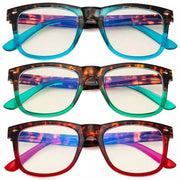 eyekeeper.com 3 Pack Square Blue Light Filter Reading Glasses UVR080D Eyeglasses