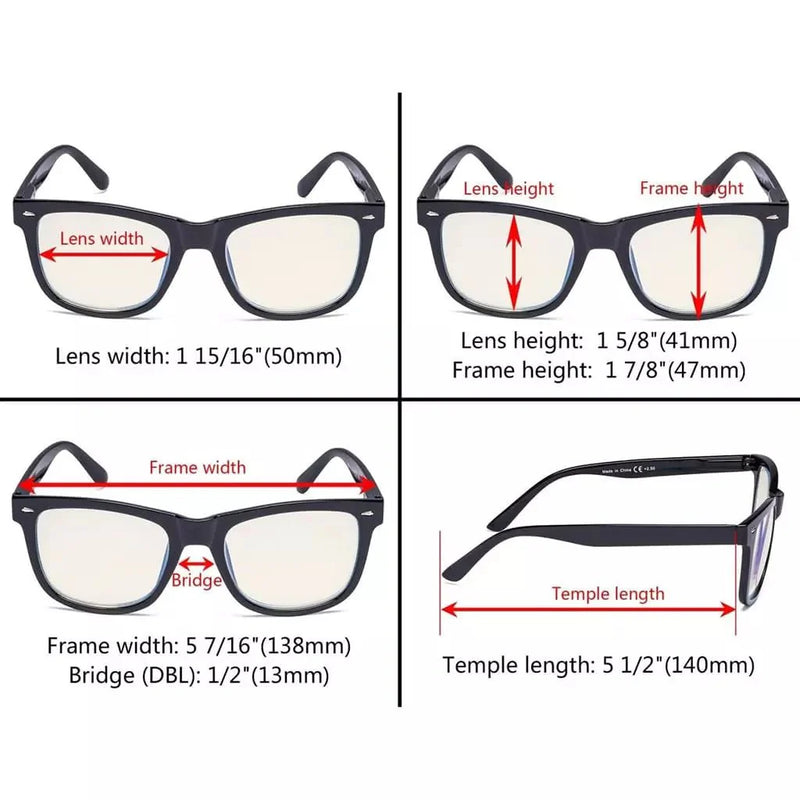 eyekeeper.com 3 Pack Square Large Lenses Blue Light Filter Reading Glasses UVR080 Eyeglasses