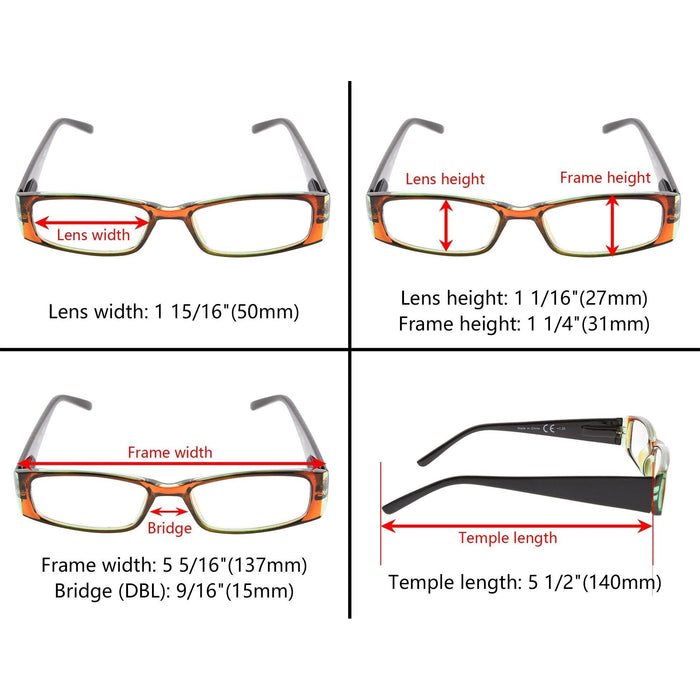 eyekeeper.com - 3 Pack Stylish Rectangle Reading Glasses 3PKR006