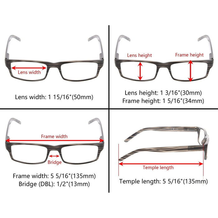 eyekeeper.com - 3 Pack Stylish Striped Rectangle Reading Glasses R026