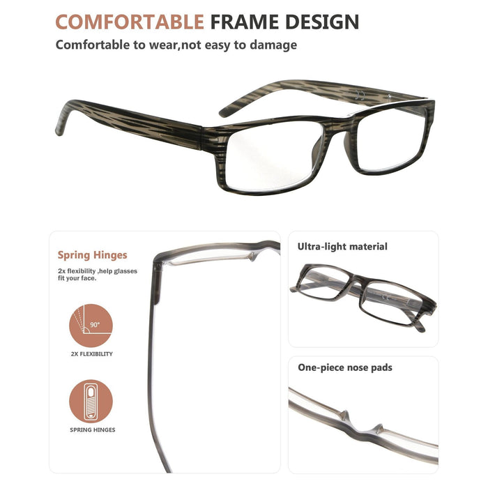 eyekeeper.com - 3 Pack Stylish Striped Rectangle Reading Glasses R026