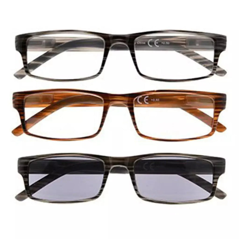 eyekeeper.com 3 Pack Stylish Striped Rectangle Reading Glasses R026 Eyeglasses