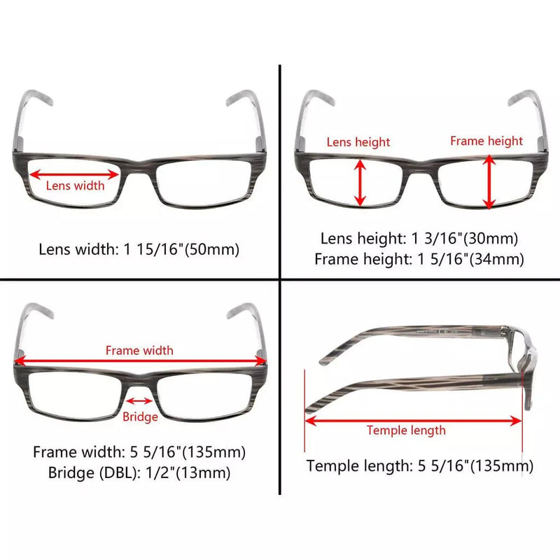 eyekeeper.com 3 Pack Stylish Striped Rectangle Reading Glasses R026 Eyeglasses