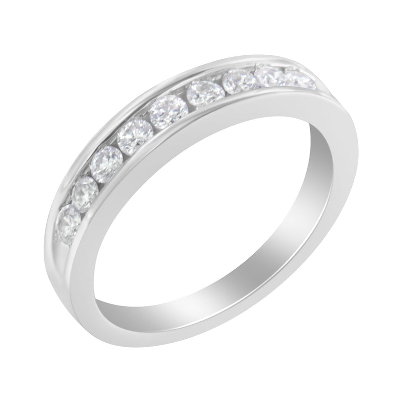 Bids.com 18K White Gold Round Diamond 1/2 Cttw Channel Band Ring Rings