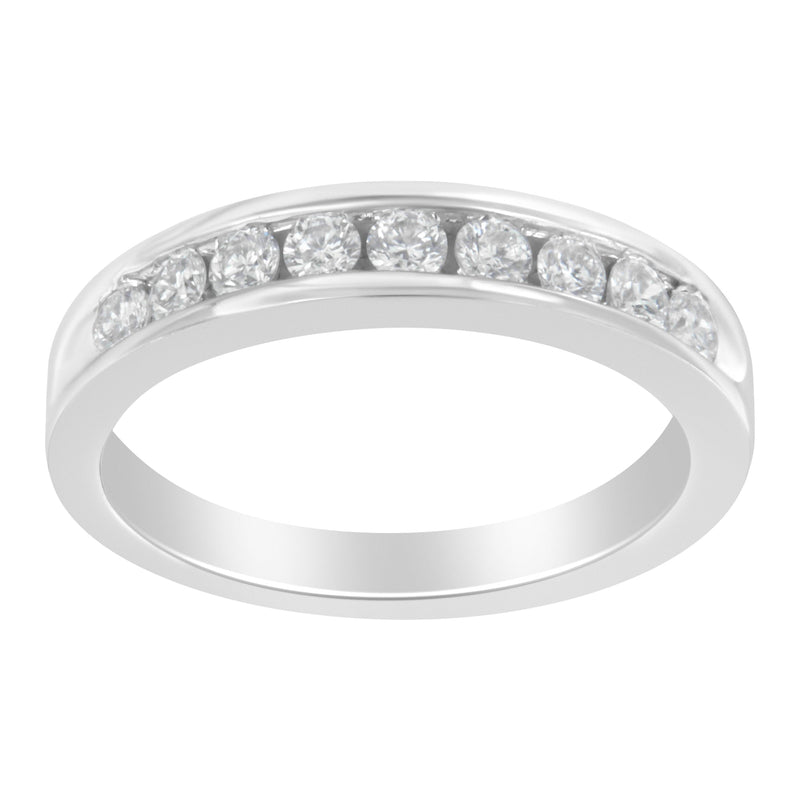 Bids.com 18K White Gold Round Diamond 1/2 Cttw Channel Band Ring Rings