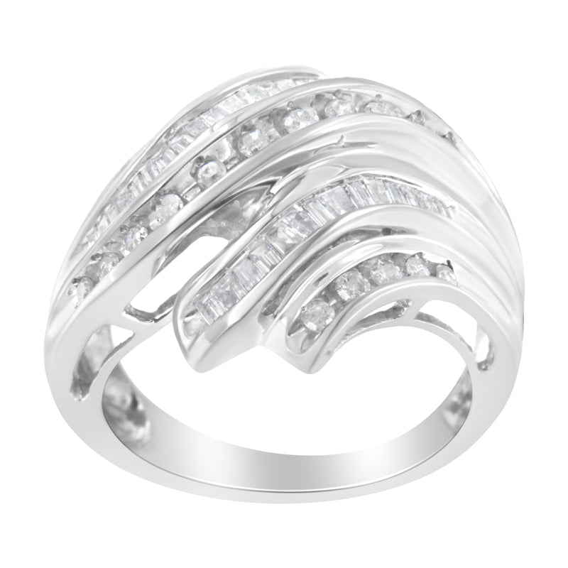 Bids.com 10K White Gold Round and Baguette Cut Diamond Channel Ring (3/4 Cttw, H-I Color, SI2-I1 Clarity) - Size 7 Rings
