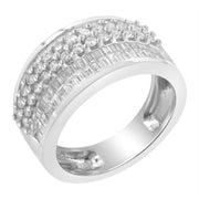 Bids.com 14K White Gold Round and Baguette Diamond Ring (1 1/2 Cttw, F-G Color, SI1-SI2 Clarity) - Size 6-3/4 Rings