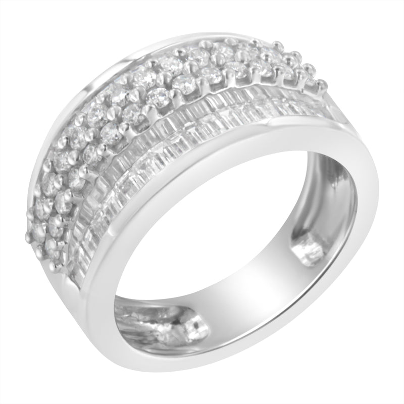 Bids.com 14K White Gold Round and Baguette Diamond Ring (1 1/2 Cttw, F-G Color, SI1-SI2 Clarity) - Size 6-3/4 Rings