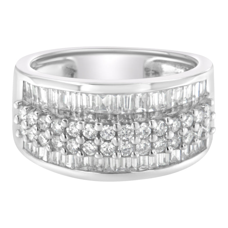 Bids.com 14K White Gold Round and Baguette Diamond Ring (1 1/2 Cttw, F-G Color, SI1-SI2 Clarity) - Size 6-3/4 Rings