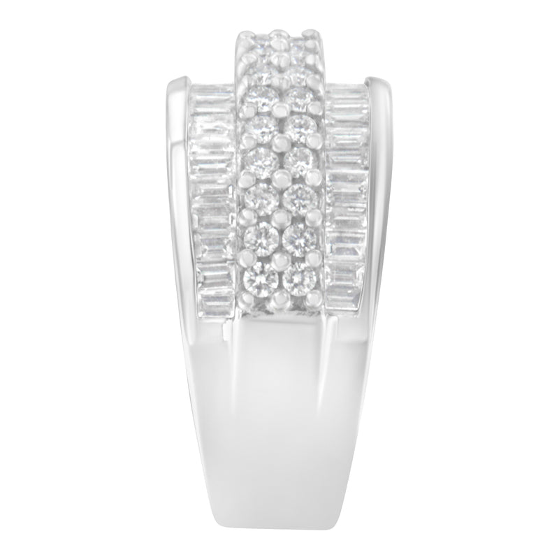 Bids.com 14K White Gold Round and Baguette Diamond Ring (1 1/2 Cttw, F-G Color, SI1-SI2 Clarity) - Size 6-3/4 Rings