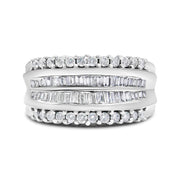 Bids.com 14K White Gold 1.00 Cttw Round and Baguette-Cut Diamond Modern Band Ring (H-I Color, SI2-I1 Clarity) - Ring Size 7 Rings