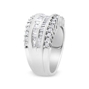 Bids.com 14K White Gold 1.00 Cttw Round and Baguette-Cut Diamond Modern Band Ring (H-I Color, SI2-I1 Clarity) - Ring Size 7 Rings