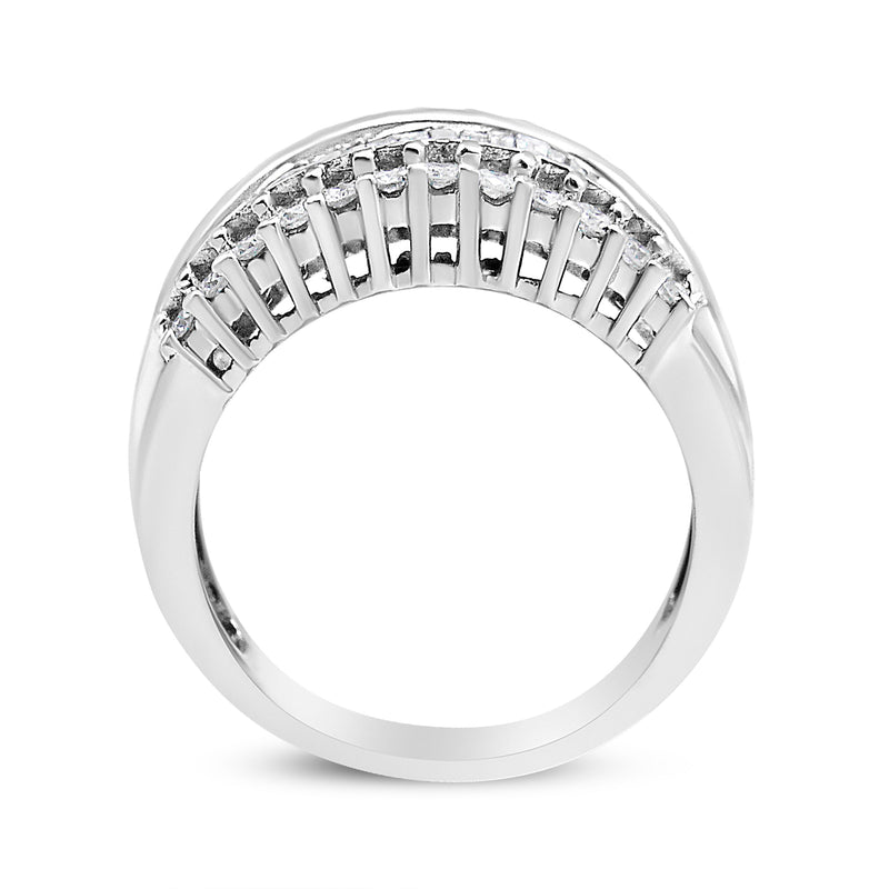 Bids.com 14K White Gold 1.00 Cttw Round and Baguette-Cut Diamond Modern Band Ring (H-I Color, SI2-I1 Clarity) - Ring Size 7 Rings