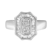 Bids.com 14K White Gold 1.00 Cttw Baguette and Princess-Cut Diamond Cocktail Art Deco Style Ring (H-I Color, SI1-SI2 Clarity) - Size 7 Rings
