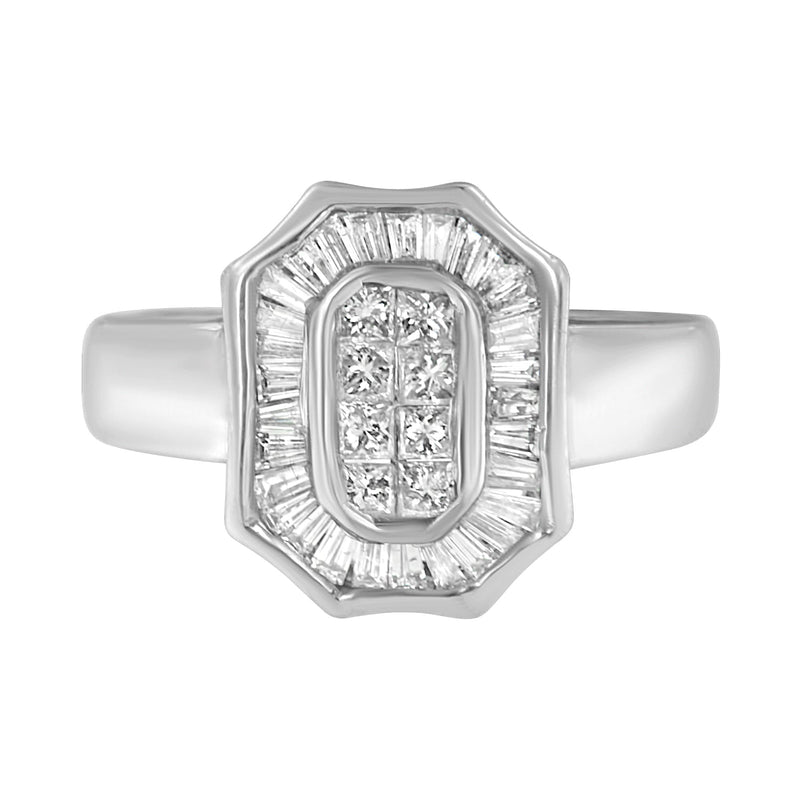 Bids.com 14K White Gold 1.00 Cttw Baguette and Princess-Cut Diamond Cocktail Art Deco Style Ring (H-I Color, SI1-SI2 Clarity) - Size 7 Rings