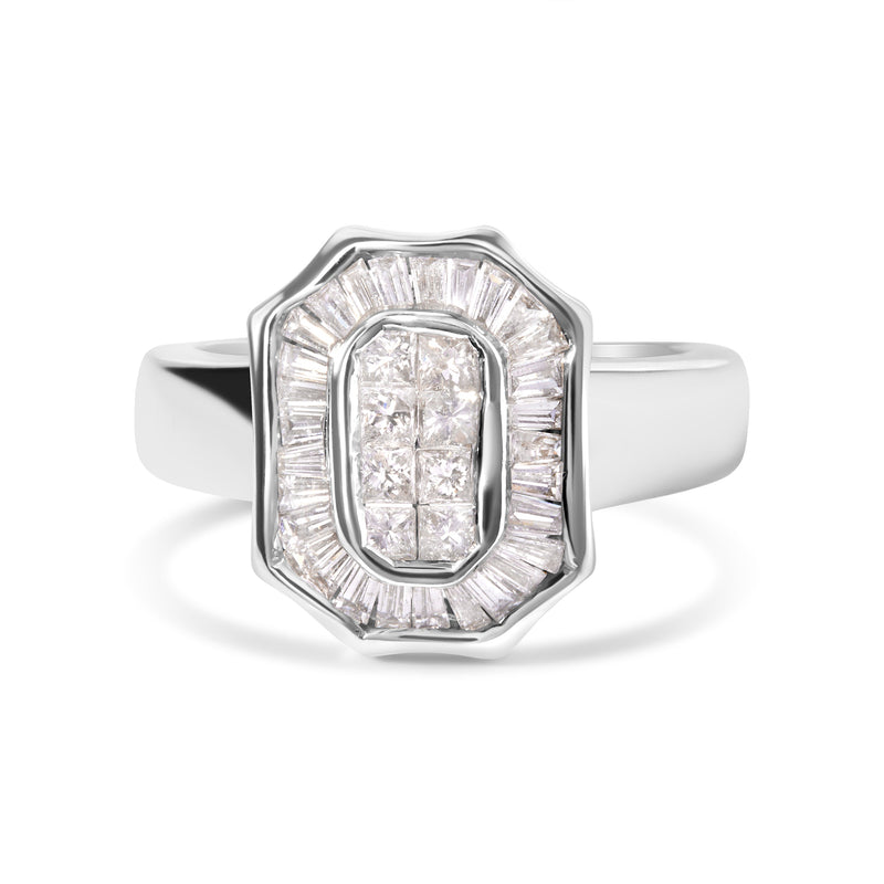 Bids.com 14K White Gold 1.00 Cttw Baguette and Princess-Cut Diamond Cocktail Art Deco Style Ring (H-I Color, SI1-SI2 Clarity) - Size 7 Rings