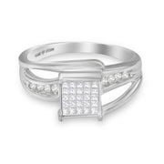 Bids.com 10K White Gold 1/3 Cttw Invisible Set Princess-cut Diamond Cluster Bypass Ring (H-I Color, SI1-SI2 Clarity) - Ring Size 7 Rings