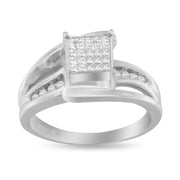 Bids.com 10K White Gold 1/3 Cttw Invisible Set Princess-cut Diamond Cluster Bypass Ring (H-I Color, SI1-SI2 Clarity) - Ring Size 7 Rings