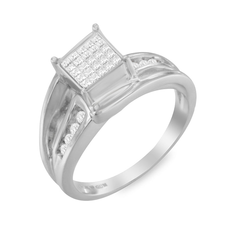 Bids.com 10K White Gold 1/3 Cttw Invisible Set Princess-cut Diamond Cluster Bypass Ring (H-I Color, SI1-SI2 Clarity) - Ring Size 7 Rings