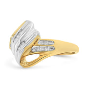 Bids.com 10K Yellow and White Gold 1/10 Cttw Baguette and Round-Cut Diamond Bypass Ring (I2 Color, H-I Clarity) - Size 7 Rings