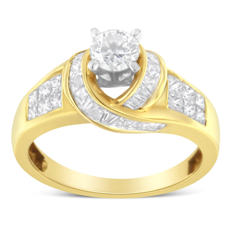 Bids.com 14K Two-Toned Gold Round, Baguette and Princess Cut Diamond Ring (1 1/8 Cttw, H-I Color, SI2-I1 Clarity) - Size 6 Rings