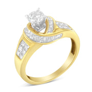 Bids.com 14K Two-Toned Gold Round, Baguette and Princess Cut Diamond Ring (1 1/8 Cttw, H-I Color, SI2-I1 Clarity) - Size 6 Rings