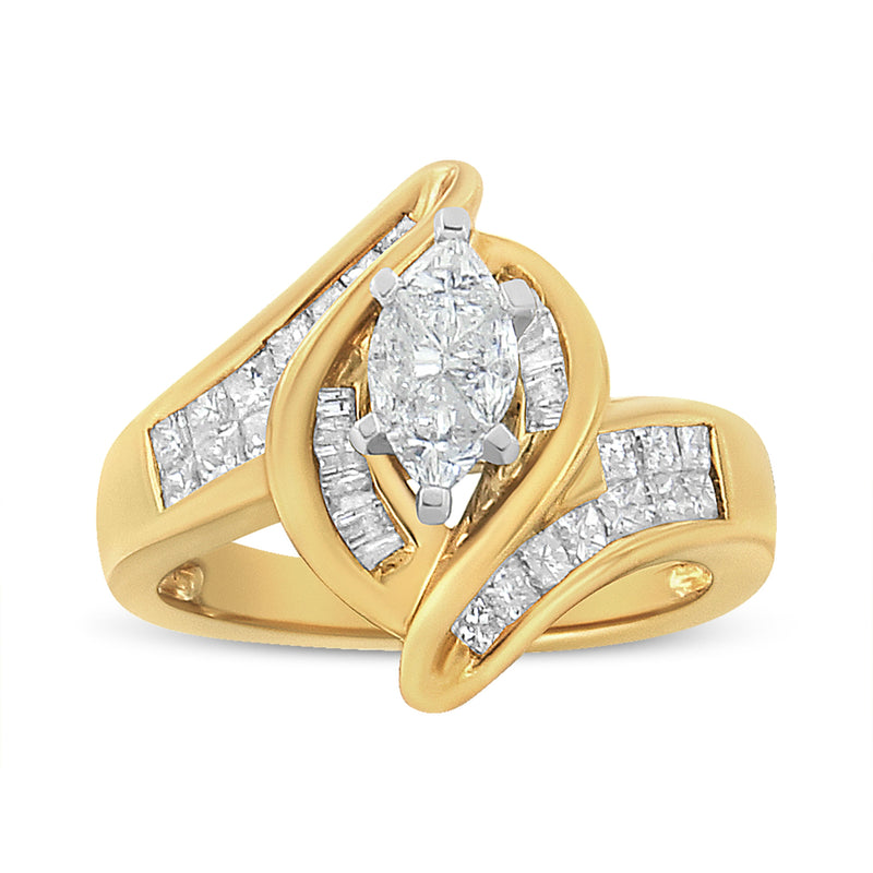 Bids.com 14K Yellow Gold Princess, Baguette, and Pie cut Diamond Marquise Shaped Ring (1 1/4 Cttw, G-H Color, SI1-SI2 Clarity) - Size 5-1/2 Rings