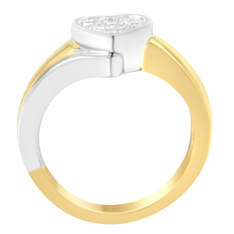 Bids.com 14K Two-Toned Gold Princess-Cut Diamond Heart Promise Ring (1/4 Cttw, H-I Color, I1-I2 Clarity) - Size 6 Rings